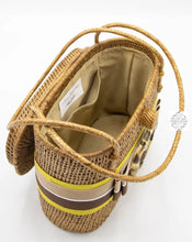 Load image into Gallery viewer, Ata Decorated Bag With Ribbon And Buckle Straw Handles Bag