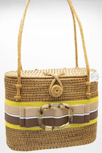 Load image into Gallery viewer, Ata Decorated Bag With Ribbon And Buckle Straw Handles Bag