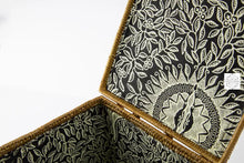 Load image into Gallery viewer, Ata Square Straw Bag with Leather Handles - Square 7" Rattan Bag, Straw Purse, Boho Wicker, Batik Lining made in Bali