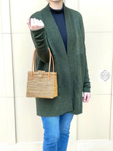 Load image into Gallery viewer, Ata Square Straw Bag with Leather Handles - Square 7" Rattan Bag, Straw Purse, Boho Wicker, Batik Lining made in Bali