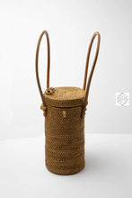 Load image into Gallery viewer, Ata Straw Bag with 2 Top Handle and Optional Long Strap - Natural Rattan Bag, Straw Purse, Boho Wicker, Batik Lining Made in Bali