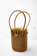 Load image into Gallery viewer, Ata Straw Bag with 2 Top Handle and Optional Long Strap - Natural Rattan Bag, Straw Purse, Boho Wicker, Batik Lining Made in Bali