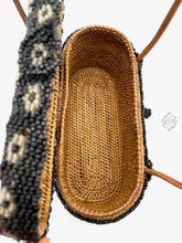Load image into Gallery viewer, Bali Beaded Handbag | Handmade Black & Silver Floral Patterned Glass Beading On Ata Straw Purse
