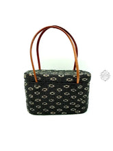 Load image into Gallery viewer, Bali Beaded Handbag | Handmade Black & Silver Floral Patterned Glass Beading On Ata Straw Purse