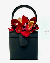 Load image into Gallery viewer, Black Silk Square Box Bag With Dark Flowers Handbag & Wallet Accessories