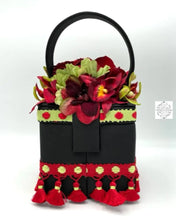 Load image into Gallery viewer, Black Silk Square Flower Bag With Ribbons Handbags