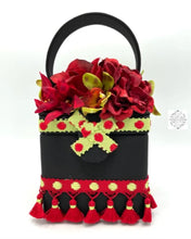 Load image into Gallery viewer, Black Silk Square Flower Bag With Ribbons Handbags