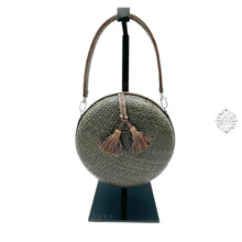 Load image into Gallery viewer, Circle Leather Strap and Tassel Woven Straw Handbag | Round Straw Rattan Handbag