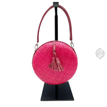 Load image into Gallery viewer, Circle Leather Strap and Tassel Woven Straw Handbag | Round Straw Rattan Handbag