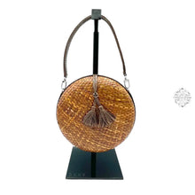 Load image into Gallery viewer, Circle Leather Strap and Tassel Woven Straw Handbag | Round Straw Rattan Handbag