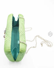 Load image into Gallery viewer, Fabulous Green Straw Clutch With Beading And Stones (With Optional Reception Strap) Made In The
