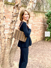 Load image into Gallery viewer, Large Bali Beaded Tote Bag, Handmade Multi-Colored Glass Beading on Ata Straw Purse, Drawstring Batik Lining with Leather Straps