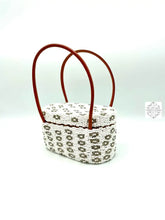 Load image into Gallery viewer, Mini Bali Beaded Handbag | Handmade Patterned Glass Beading On Ata Straw Purse Leather Straps