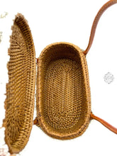 Load image into Gallery viewer, Mini Bali Beaded Handbag | Handmade Patterned Glass Beading On Ata Straw Purse Leather Straps