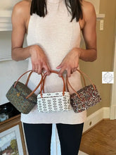 Load image into Gallery viewer, Mini Bali Beaded Handbag | Handmade Patterned Glass Beading On Ata Straw Purse Leather Straps