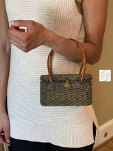 Load image into Gallery viewer, Mini Bali Beaded Handbag | Handmade Patterned Glass Beading On Ata Straw Purse Leather Straps