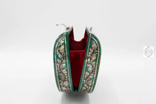 Load image into Gallery viewer, Mother of Pearl Clutch - Family of Elephants Design with Turquoise & Ruby Colors, Lacquered Evening Bag, Inlay Handbag with Velvet Lining