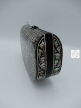 Load image into Gallery viewer, Mother of Pearl Clutch - Flower Design in Black & White Color, Lacquered Evening Bag, Inlay Handbag with Velvet Lining