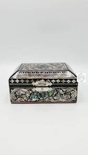 Load image into Gallery viewer, Mother of Pearl Handmade Jewelry Box | Floral Design with Clamshell Lock | Red Velvet Lining
