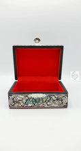 Load image into Gallery viewer, Mother of Pearl Handmade Jewelry Box | Floral Design with Clamshell Lock | Red Velvet Lining