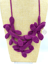 Load image into Gallery viewer, Peruvian Hand Knitted Necklace | Soft Felt Fabric With Unique Leaf Design Magenta Necklaces