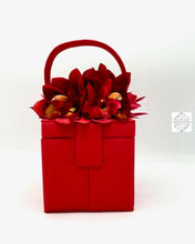 Load image into Gallery viewer, Red Silk Square Box Bag With Colorful Orchids Handbag & Wallet Accessories