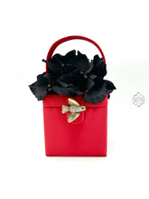 Load image into Gallery viewer, Red Square Silk Box Bag With Black Orchids Handbags