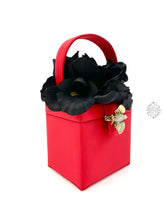 Load image into Gallery viewer, Red Square Silk Box Bag With Black Orchids Handbags