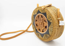 Load image into Gallery viewer, Round Ata Straw Shoulder Bag With Carving And Long Strap - 2 Styles Floral