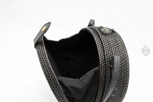 Load image into Gallery viewer, Round Espresso-Wine Ata Straw Bag-Crossbody Strap - Natural Round 8" Rattan Bag, Also in Black-Boho Wicker, Batik Lining, Bali