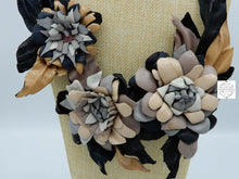 Load image into Gallery viewer, Soft Leather Flower Necklace - Cream Dove Gray Blush Pink Tan And Black Handmade Flowers Handbags