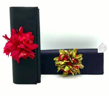 Load image into Gallery viewer, Sueded Silk Clutch Bag With Floral Accent | Stylish Floral Evening Bag Dress Up Any Outfit Handbags