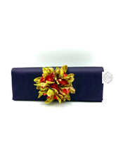 Load image into Gallery viewer, Sueded Silk Clutch Bag With Floral Accent | Stylish Floral Evening Bag Dress Up Any Outfit Yellow