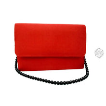 Load image into Gallery viewer, Thai Silk Evening Bag | Red Elegant Purse Special Occasions Medium Size White Or Black Pearl Short