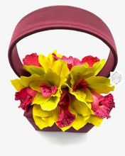 Load image into Gallery viewer, Wine Silk Square Box Bag With Chartreuse Yellow Flowers Handbag & Wallet Accessories