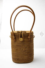 Load image into Gallery viewer, Ata Straw Bag with 2 Top Handle and Optional Long Strap - Natural Rattan Bag, Straw Purse, Boho Wicker, Batik Lining Made in Bali
