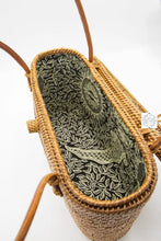 Load image into Gallery viewer, Ata Straw Bag With Lid And Top Handles - Natural Rattan Purse Boho Wicker Batik Lining Made In Bali
