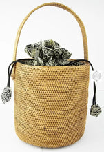 Load image into Gallery viewer, Ata Straw Bucket Bag With Handles Rattan Wicker Batik Drawstring Lining Natural Handbags
