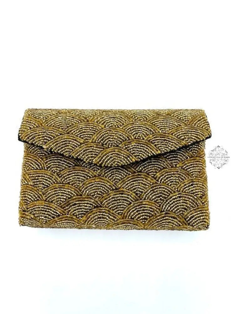 Bali Beaded Clutch | Handmade Clam Shell Patterned Glass Beading Envelope Clutch with Long Straps