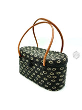 Load image into Gallery viewer, Bali Beaded Handbag | Handmade Black &amp; Silver Floral Patterned Glass Beading On Ata Straw Purse
