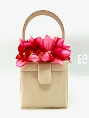 Beige Silk Square Box Bag With Colorful Orchids Handbag & Wallet Accessories