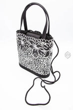 Load image into Gallery viewer, Black and White Paillette, Vintage French Embroidered, Handmade Bucket Handbag, Embellished Purse with Floral and Cheetah print design
