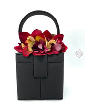 Load image into Gallery viewer, Black Silk Square Box Bag With Dark Flowers Handbag &amp; Wallet Accessories
