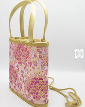 Load image into Gallery viewer, Bucket Bag With Optional Long Strap - Gold &amp; Pink Brocade Handbags
