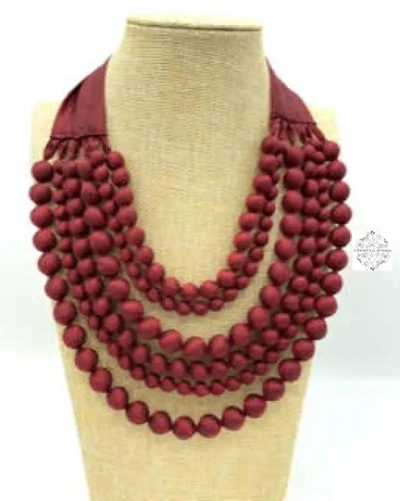 Cambodian Silk Beaded Multi-Strand Adjustable Necklaces (Multiple Colors) Burgundy Handbags