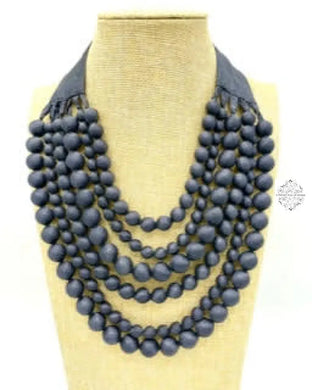 Cambodian Silk Beaded Multi-Strand Adjustable Necklaces (Multiple Colors) Dark Grey Handbags