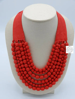 Bright Red Cambodian Silk Beaded Multi-Strand Adjustable Necklaces