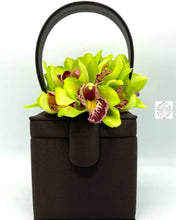 Load image into Gallery viewer, Chocolate Brown Silk Square Box Bag With Apple Green Flowers Handbag &amp; Wallet Accessories
