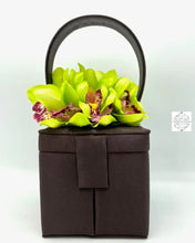 Load image into Gallery viewer, Chocolate Brown Silk Square Box Bag With Apple Green Flowers Handbag &amp; Wallet Accessories
