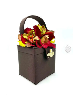 Chocolate Espresso Silk Square Box Bag With Colorful Orchids Handbag & Wallet Accessories